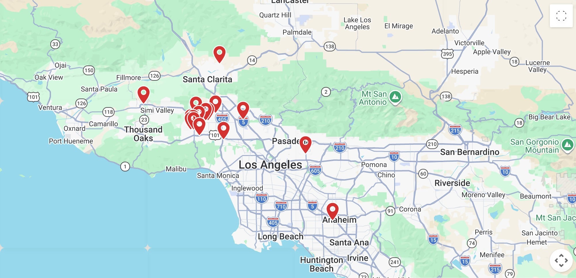 Local Service Biz coverage map for Los Angeles County and Ventura County local business sponsorship areas